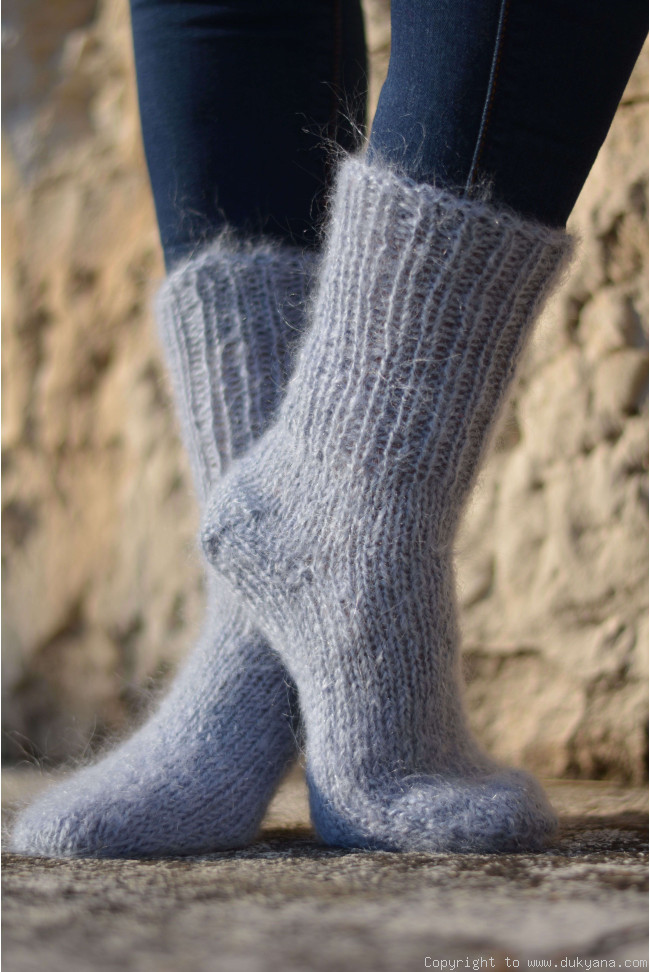 Mohair socks in gray mens hand knitted/SO18